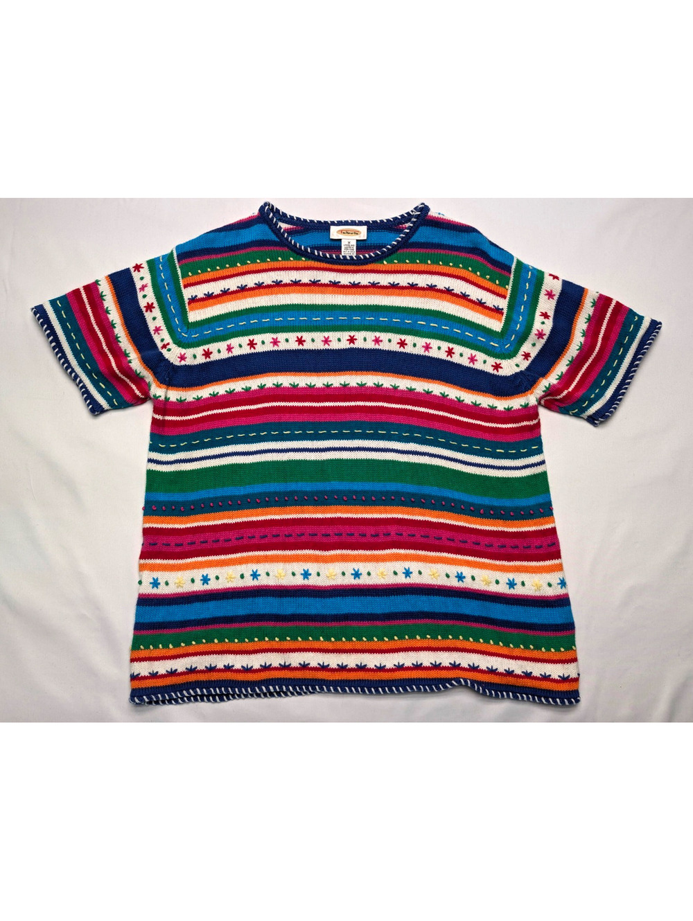 VTG Talbots Rainbow Stripe Knit Pullover Sweater Boho Preppy Cottagecore Sz M